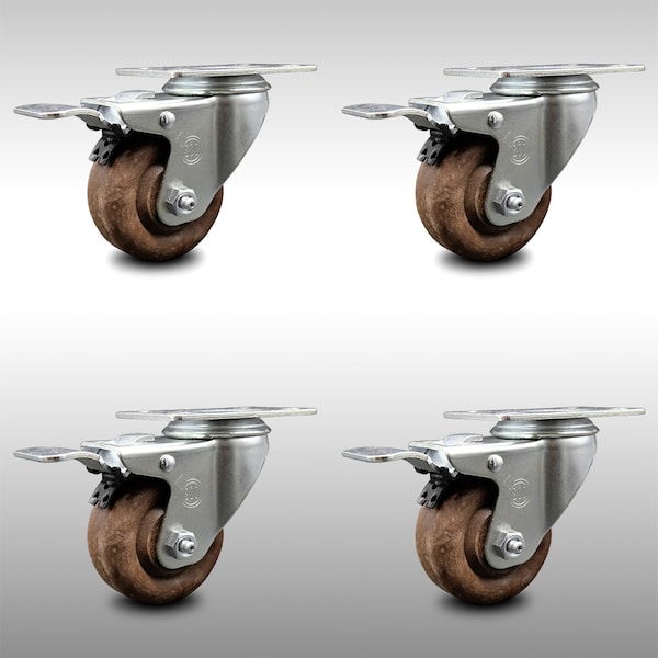 Service Caster 3 Inch SS High Temp Glass Filled Nylon Top Plate Caster Set Total Lock Brake SCC SCC-SSTTL20S314-GFNSHT-4 - main